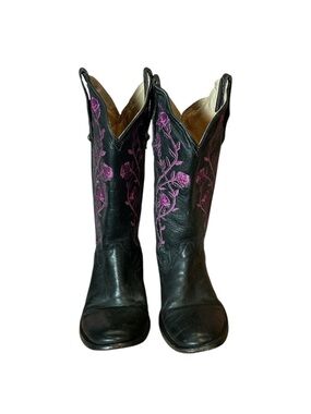 Vintage Floral Embroidered Leather Cowboy Boots